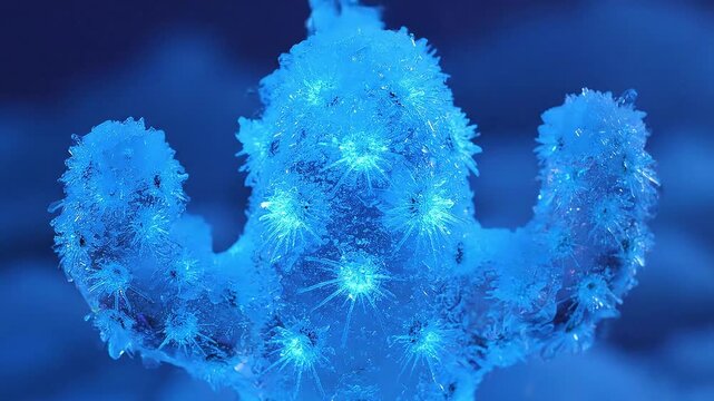 Dynamic blue glowing cactus with vibrant crystal formations, a captivating desert spectacle