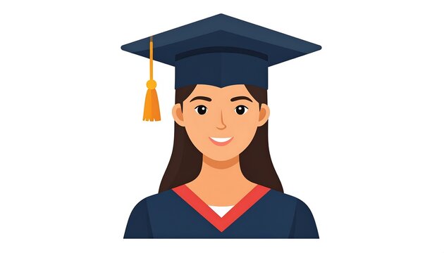 Cartoon woman in graduation cap.  Smiling student - Powered by Adobe
