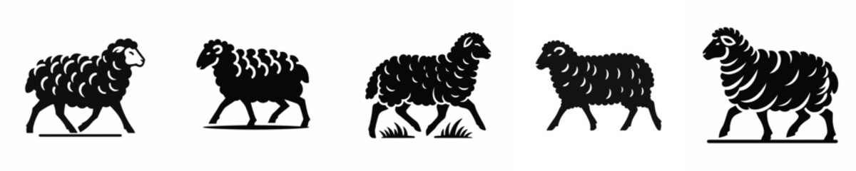 vector black and white silhouette of a sheep