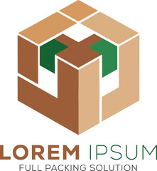 Isometric Cube Packaging Logo Design - Brown and Green Full Packing Solution Vector