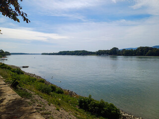 Panorama of Danube River with Distant Hills