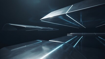 Sleek Metallic Structures Illuminated by Neon Lines