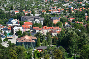 A drone view of the city of Cetinje, Montenegro.