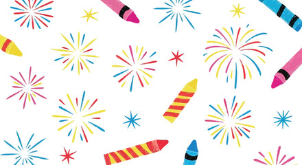 Obraz premium Vector art of colorful crayons and fireworks pattern