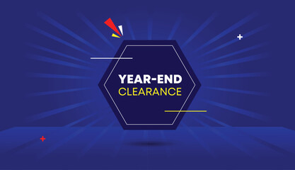 year end clearance web banner vector art illustration label icon badge template design dark blue shapes light blue sun shine abstract background 4k design illustration banner vector label icon