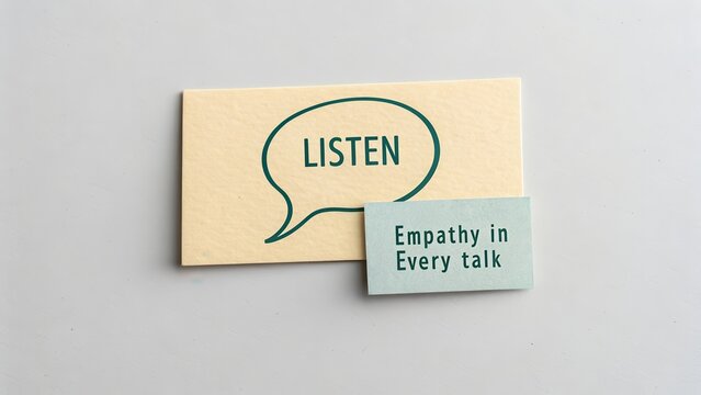 A message card with Listen written in speech bubble