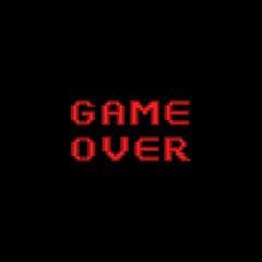 Pixelated red game over text on black