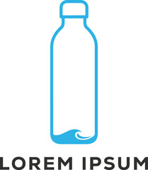 Title: Minimalist Water Bottle Logo with Blue Wave for Mineral Water or Health Drink