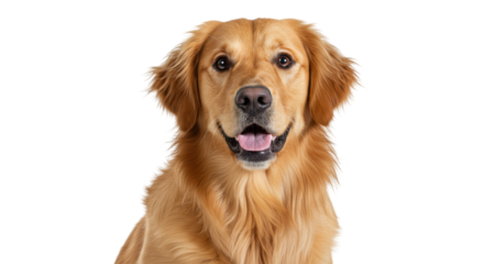 Golden Retriever dog portrait isolated PNG, friendly pet with a happy expression for animal lovers and design projects