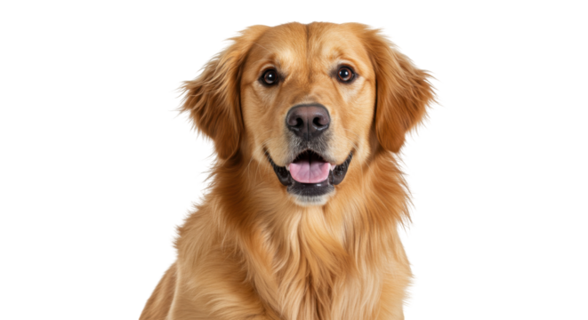Golden Retriever dog portrait isolated PNG, friendly pet with a happy expression for animal lovers and design projects