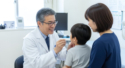 Obraz premium 小児科で医師の診察を受ける子ども