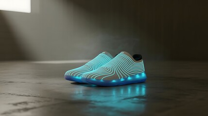 Glowing futuristic sneakers with blue soles footwear