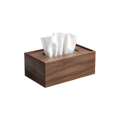 Wooden tissue box with white tissues Isolated on Transparent Background