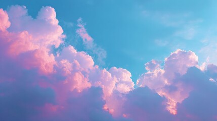 Soft Pink and Blue Sky with Fluffy Clouds at Sunset