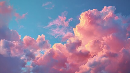 Soft Pink and Blue Clouds Landscape at Sunset with Gentle Hues