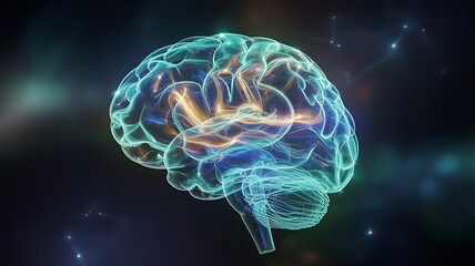 Glowing human brain with internal light image