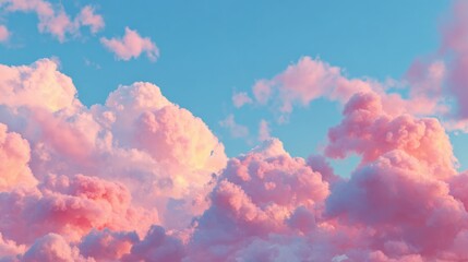 Beautiful Pink Clouds Under a Bright Blue Sky at Sunset