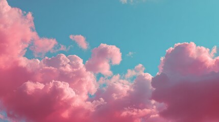Soft Pink Clouds Under Bright Blue Sky at Sunset or Sunrise