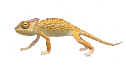 A chameleon-like lizard with intricate patterns and colors. gracefully moving across a clean white background. its unique features and natural habitat
