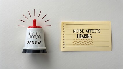 Siren bell and hearing warning note indicating danger of noise
