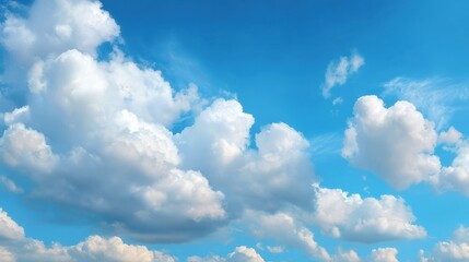 Bright Blue Sky with White Fluffy Clouds on a Clear Day