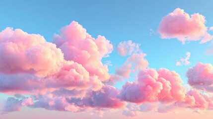 Soft Pink Clouds Against a Clear Blue Sky at Sunset Time