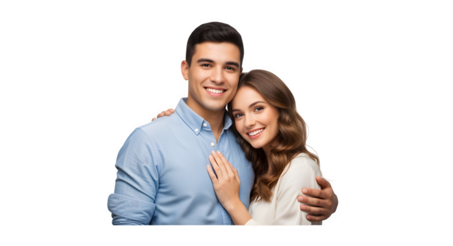Young, happy couple embracing and smiling together, radiating love and connection - Powered by Adobe