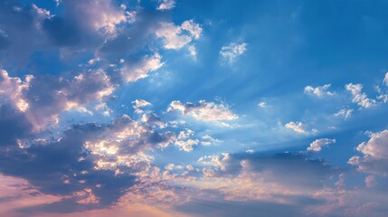Serene Blue Sky with Soft Clouds and Sunlight at Dusk