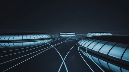 Futuristic domes with glowing pathways architecture
