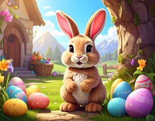 Cute bunny, Easter scene, sunny day