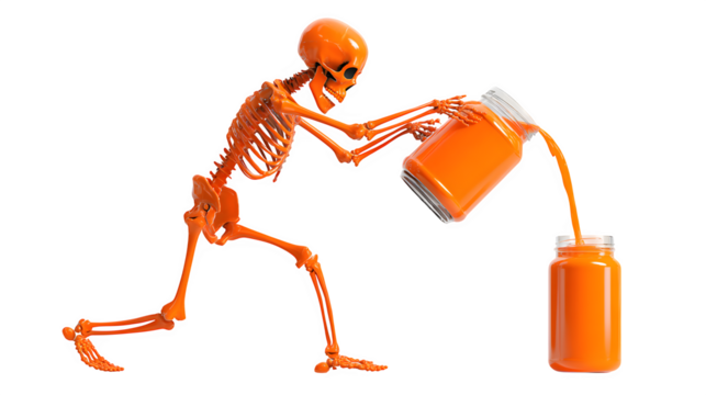 Funny orange Skelton pouring juice