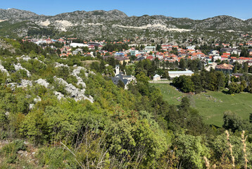 A drone view of the city of Cetinje, Montenegro.