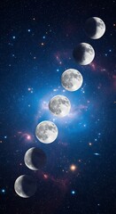 Naklejka premium Phases of the Moon in Space.