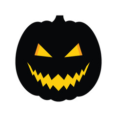 Spooky black jack o lantern with glowing yellow eyes and mouth