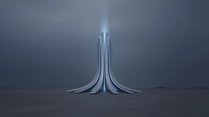 Futuristic metallic structure emitting light blue