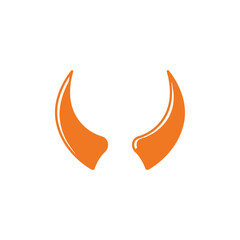 Pair of shiny orange devil horns on white background