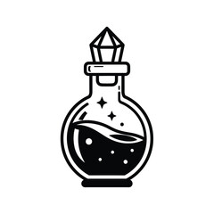 Mysterious potion bottle with crystal stopper and sparkles