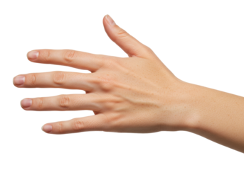 Isolated human hand extending, reaching, or presenting with fingers spread for grabbing