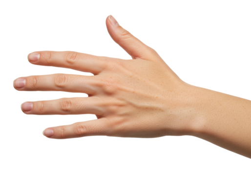 Isolated human hand extending, reaching, or presenting with fingers spread for grabbing
