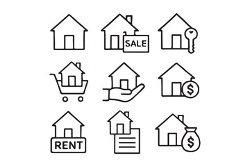 Real Estate Icons House, Sale, Rent, Buy, and Mortgage Symbols