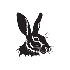 Rabbit Head Silhouette Vector Illustration – Detailed Hare Clipart Design