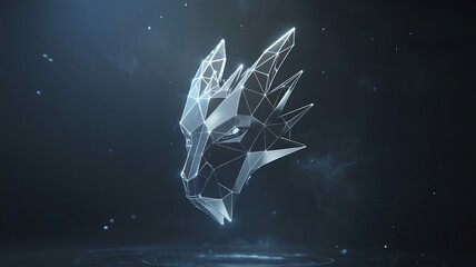 Geometric wolf head with glowing eyes polygon wireframe