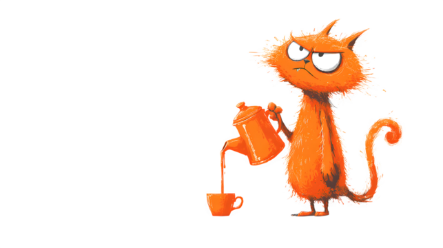 Creepy orange cat face character poringjuice