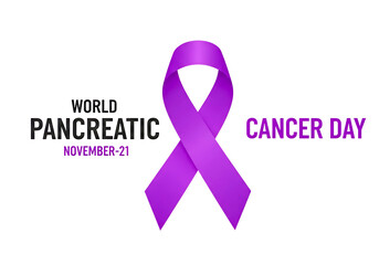 World pancreatic cancer day purple ribbon isolated on transparent background