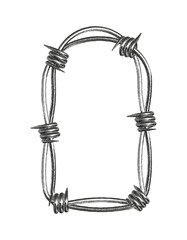 Military style barbed wire frame with punk rock influences and textured noise effects against a simple background.