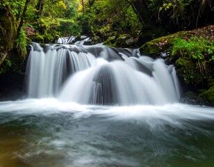 Obraz premium Cascading waterfall in a lush forest