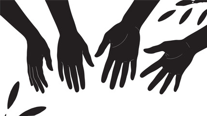 Silhouette of diverse hands reaching vector illustration symbolizing connection and support isolated on white background