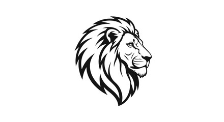 Naklejka premium A striking black and white illustration of a majestic lion's head in profile, showcasing detailed mane.
