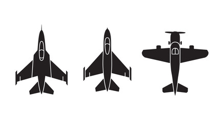Set of airplane icons simple black glyph vector design isolated on white background for web and mobile apps