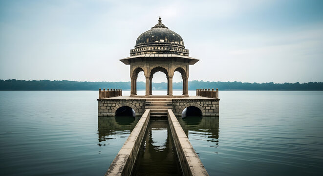 Majestic Man Mandir Palace Pavilion on Sagar Lake, a serene architectural marvel in Madhya